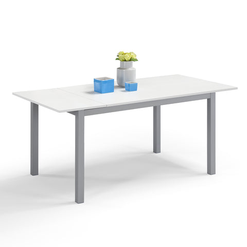 Tavolo per soggiorno con top in legno effetto bianco frassino allungabile e struttura in metallo
