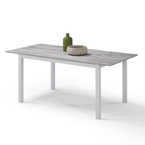 Tavolo per soggiorno con top in legno effetto cemento allungabile e struttura in metallo