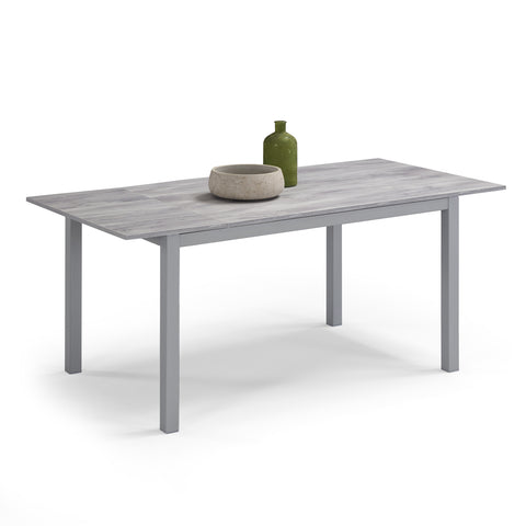 Tavolo per soggiorno con top in legno effetto cemento allungabile e struttura in metallo