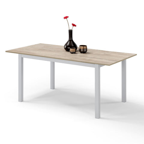 Tavolo per soggiorno con top in legno effetto quercia allungabile e struttura in metallo