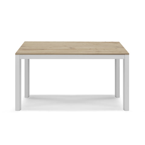 Tavolo per soggiorno con top in legno effetto quercia allungabile e struttura in metallo