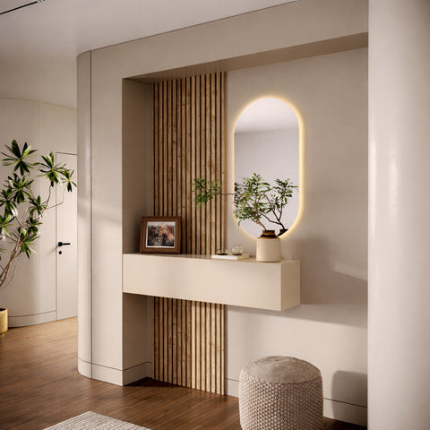 Composizione ingresso INFINITY 285 con pannelli dogati e mobile a ribalta