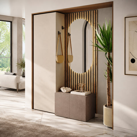 Composizione ingresso INFINITY 301 con pannello dogato, colonna e panca