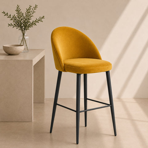 Sgabello moderno senape con seduta imbottita e gambe in metallo