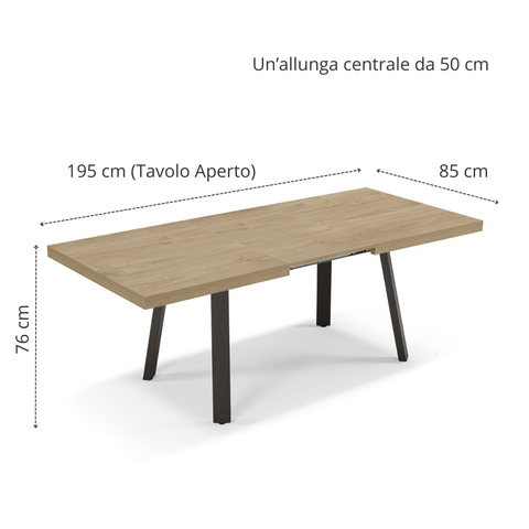 Tavolo da pranzo 145x85 modello MIRO' allungabile fino a 195 CM
