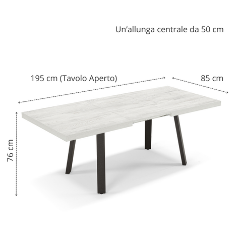 Tavolo da pranzo 145x85 modello MIRO' allungabile fino a 195 CM