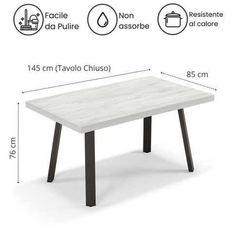 Tavolo da pranzo 145x85 modello MIRO' allungabile fino a 195 CM