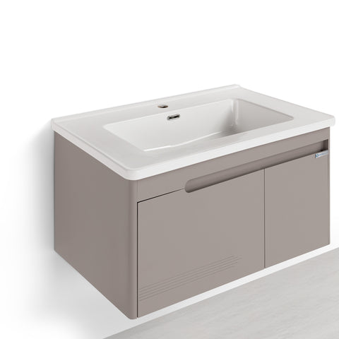 Set Mobile Bagno Sospeso MAGNOLIA 80 cm in Alluminio con Lavabo in Ceramica e Specchiera LED Touch Screen Antiappannamento