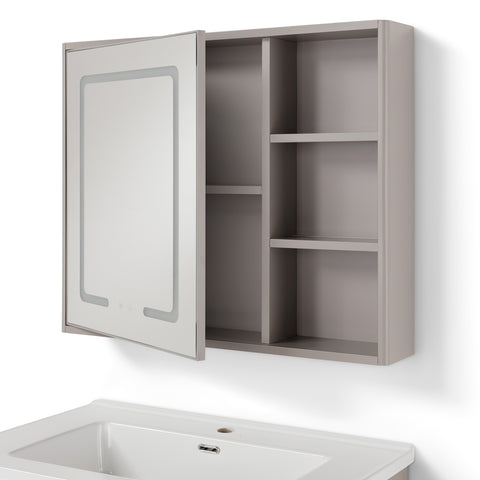 Set Mobile Bagno Sospeso MAGNOLIA 80 cm in Alluminio con Lavabo in Ceramica e Specchiera LED Touch Screen Antiappannamento