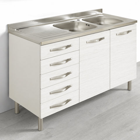 Sotto lavello per cucina componibile da 120 cm con due ante e 4 cassetti (+1 non utilizzabile) linea MAKA, realizzata in legno 100% MADE IN ITALY