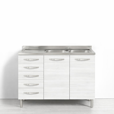 Sotto lavello per cucina componibile da 120 cm con due ante e 4 cassetti (+1 non utilizzabile) linea MAKA, realizzata in legno 100% MADE IN ITALY