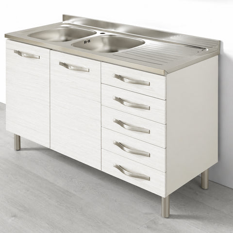 Sotto lavello per cucina componibile da 120 cm con due ante e 4 cassetti (+1 non utilizzabile) linea MAKA, realizzata in legno 100% MADE IN ITALY