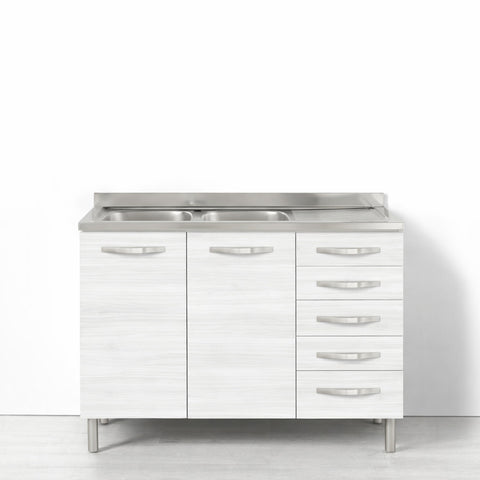 Sotto lavello per cucina componibile da 120 cm con due ante e 4 cassetti (+1 non utilizzabile) linea MAKA, realizzata in legno 100% MADE IN ITALY