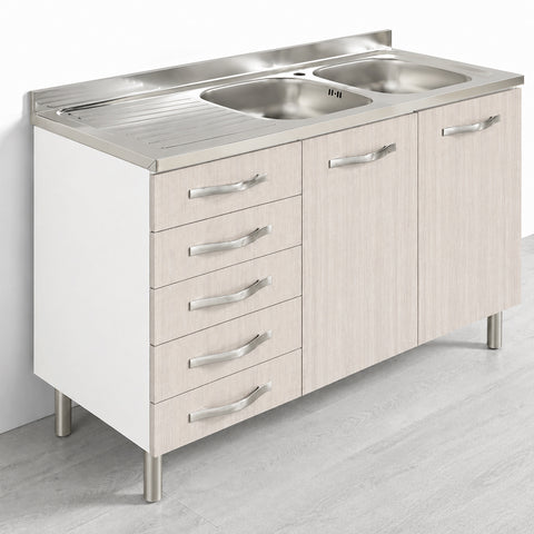 Sotto lavello per cucina componibile da 120 cm con due ante e 4 cassetti (+1 non utilizzabile) linea MAKA, realizzata in legno 100% MADE IN ITALY