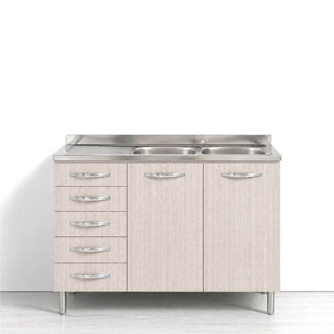 Sotto lavello per cucina componibile da 120 cm con due ante e 4 cassetti (+1 non utilizzabile) linea MAKA, realizzata in legno 100% MADE IN ITALY