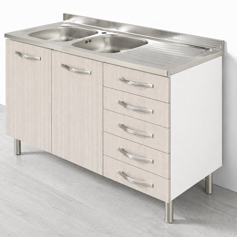 Sotto lavello per cucina componibile da 120 cm con due ante e 4 cassetti (+1 non utilizzabile) linea MAKA, realizzata in legno 100% MADE IN ITALY