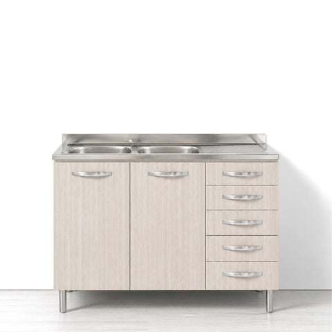 Sotto lavello per cucina componibile da 120 cm con due ante e 4 cassetti (+1 non utilizzabile) linea MAKA, realizzata in legno 100% MADE IN ITALY