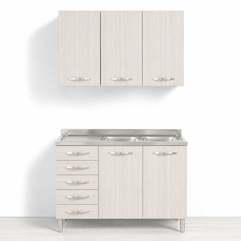 Sotto lavello per cucina componibile da 120 cm con due ante e 4 cassetti (+1 non utilizzabile) linea MAKA, realizzata in legno 100% MADE IN ITALY