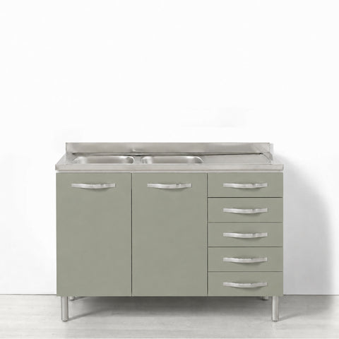 Sotto lavello per cucina componibile da 120 cm con due ante e 4 cassetti (+1 non utilizzabile) linea MAKA, realizzata in legno 100% MADE IN ITALY