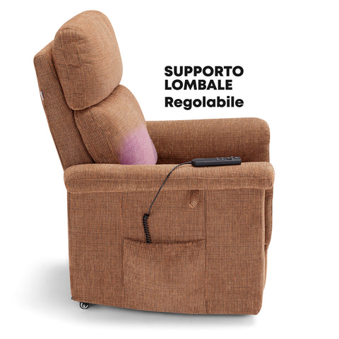 Poltrona elettrica relax 4 motori Marsiglia con poggiatesta e cuscino lombare regolabili, Kit Optional Roller System e Kit Optional Batteria