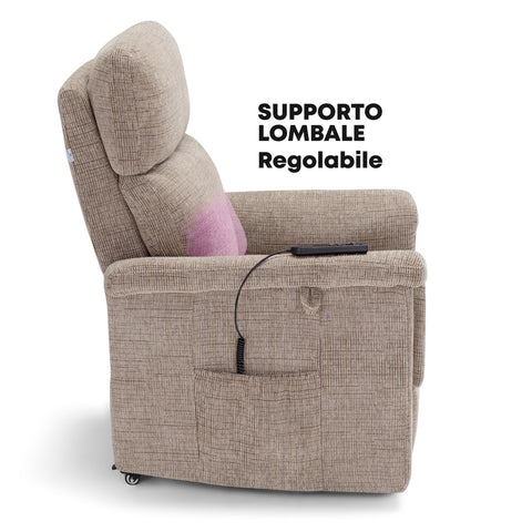 Poltrona elettrica relax 4 motori Marsiglia con poggiatesta e cuscino lombare regolabili, Kit Optional Roller System e Kit Optional Batteria