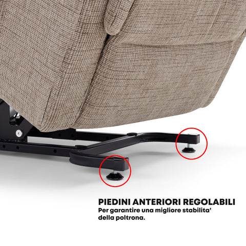 Poltrona elettrica relax 4 motori Marsiglia con poggiatesta e cuscino lombare regolabili, Kit Optional Roller System e Kit Optional Batteria
