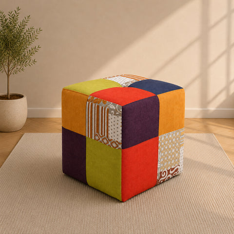 Michela pouf cubo patchwork perfetto per soggiorno, camera da letto e zona relax