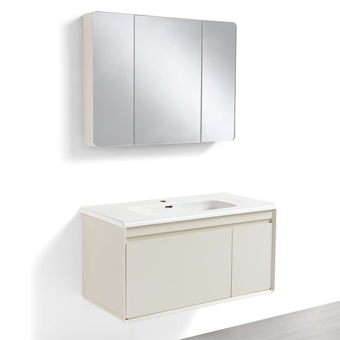 Mobile Bagno Sospeso 60/80/100 cm MIMOSA in alluminio con ante e cassetti, specchiera sospesa, lavabo in ceramica