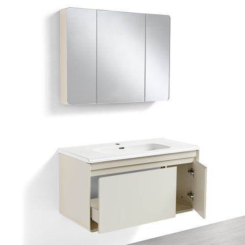 Mobile Bagno Sospeso 60/80/100 cm MIMOSA in alluminio con ante e cassetti, specchiera sospesa, lavabo in ceramica