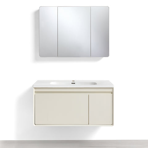 Mobile Bagno Sospeso 60/80/100 cm MIMOSA in alluminio con ante e cassetti, specchiera sospesa, lavabo in ceramica