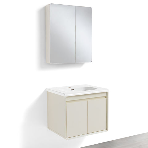 Mobile Bagno Sospeso 60/80/100 cm MIMOSA in alluminio con ante e cassetti, specchiera sospesa, lavabo in ceramica