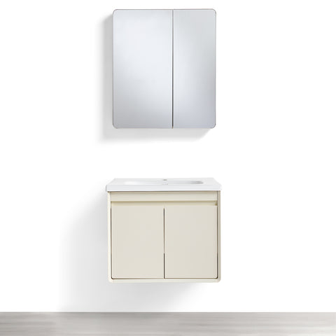 Mobile Bagno Sospeso 60/80/100 cm MIMOSA in alluminio con ante e cassetti, specchiera sospesa, lavabo in ceramica