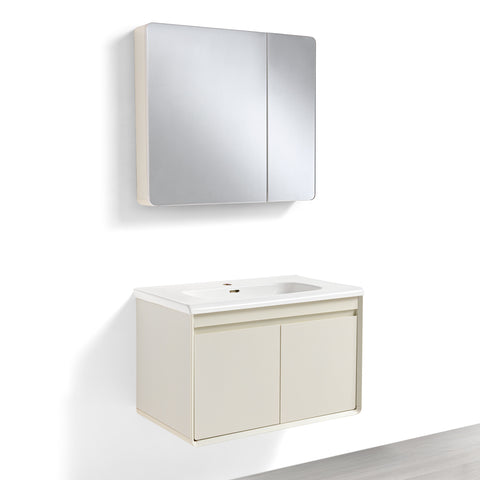 Mobile Bagno Sospeso 60/80/100 cm MIMOSA in alluminio con ante e cassetti, specchiera sospesa, lavabo in ceramica