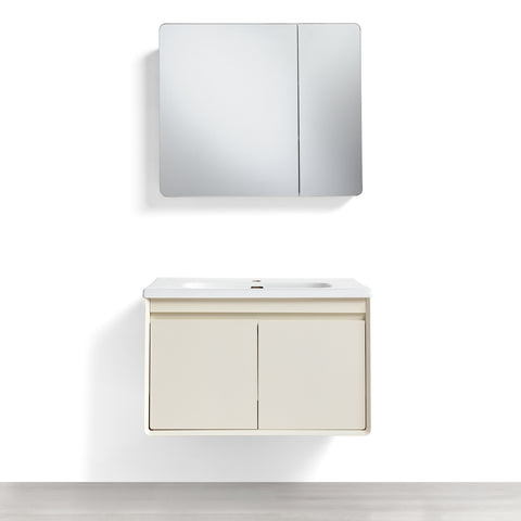 Mobile Bagno Sospeso 60/80/100 cm MIMOSA in alluminio con ante e cassetti, specchiera sospesa, lavabo in ceramica