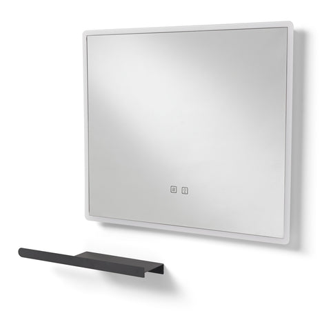 Set Mobile Bagno Sospeso NARCISO 80 cm in Alluminio con Lavabo in Ceramica, Specchio LED Touch screen Antiappannamento e Mensola