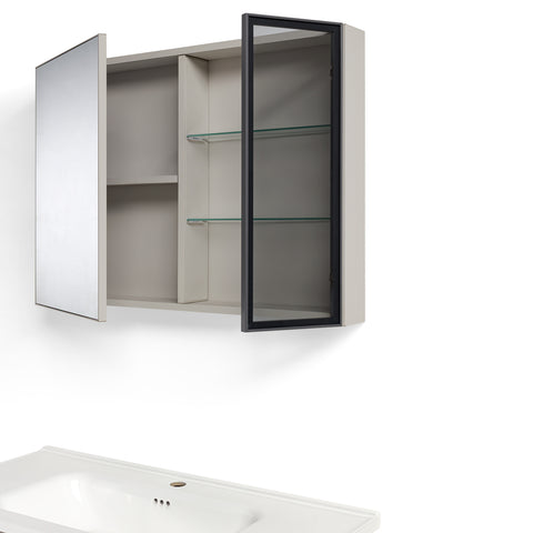 Mobile Bagno Sospeso 100 cm NINFEA in alluminio, con 3 ante, specchio contenitore a 2 ante, lavabo in ceramica
