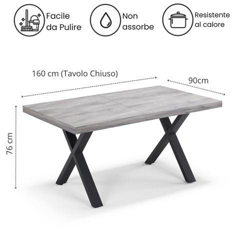 Tavolo da pranzo 160x90 MADE IN ITALY modello PABLO allungabile fino a 260 CM