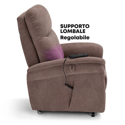 Poltrona elettrica relax 4 motori Parigi con poggiatesta e cuscino lombare regolabili, Kit Optional Roller System e Kit Optional Batteria