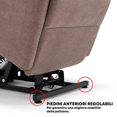 Poltrona elettrica relax 4 motori Parigi con poggiatesta e cuscino lombare regolabili, Kit Optional Roller System e Kit Optional Batteria