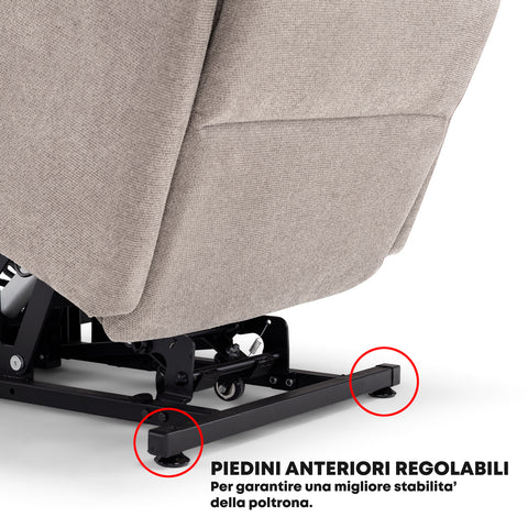 Poltrona elettrica relax 4 motori Parigi con poggiatesta e cuscino lombare regolabili, Kit Optional Roller System e Kit Optional Batteria