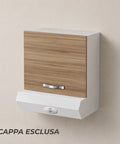 Pensile cappa per cucina componibile da 60 cm con anta singola finitura noce effetto legno e struttura bianca. Progettato per l'alloggiamento della cappa filtrante, garantisce praticità, spazio contenitivo e continuità estetica nelle cucine moderne.