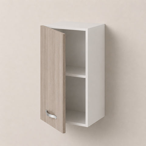 Pensile sospeso per cucina componibile da 40 cm con anta singola finitura olmo chiaro effetto legno, struttura bianca e pratico ripiano interno. Soluzione compatta e funzionale per aumentare lo spazio contenitivo e completare cucine moderne e contemporanee.