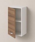 Pensile sospeso per cucina componibile da 40 cm con anta singola finitura noce effetto legno, struttura bianca e pratico ripiano interno. Perfetto per organizzare stoviglie, alimenti e accessori mantenendo uno stile moderno ed elegante.