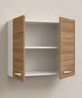 Pensile sospeso per cucina componibile da 80 cm con doppia anta finitura noce effetto legno, struttura bianca e ampio vano con ripiano interno. Perfetto per aumentare lo spazio contenitivo e completare cucine moderne con uno stile elegante e funzionale.
