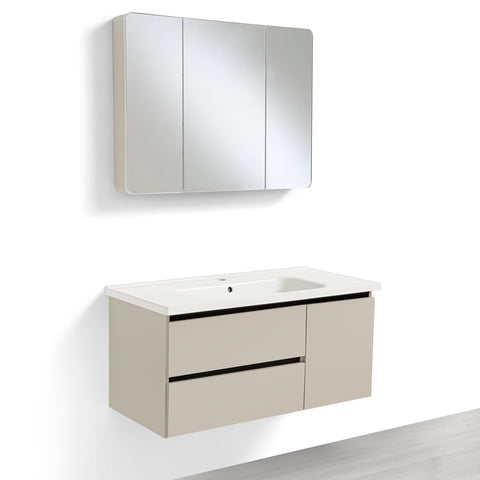 Mobile Bagno Sospeso 60/80/100 cm PEONIA in alluminio con ante e cassetti, specchiera sospesa, lavabo in ceramica