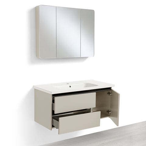 Mobile Bagno Sospeso 60/80/100 cm PEONIA in alluminio con ante e cassetti, specchiera sospesa, lavabo in ceramica