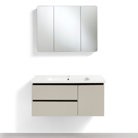 Mobile Bagno Sospeso 60/80/100 cm PEONIA in alluminio con ante e cassetti, specchiera sospesa, lavabo in ceramica