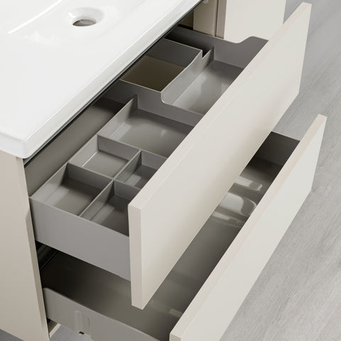 Mobile Bagno Sospeso 60/80/100 cm PEONIA in alluminio con ante e cassetti, specchiera sospesa, lavabo in ceramica