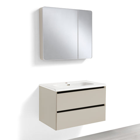 Mobile Bagno Sospeso 60/80/100 cm PEONIA in alluminio con ante e cassetti, specchiera sospesa, lavabo in ceramica