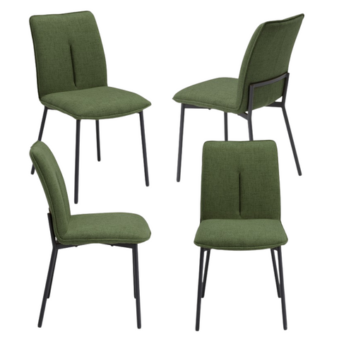 Set di sedie imbottite in tessuto verde oliva con gambe in metallo